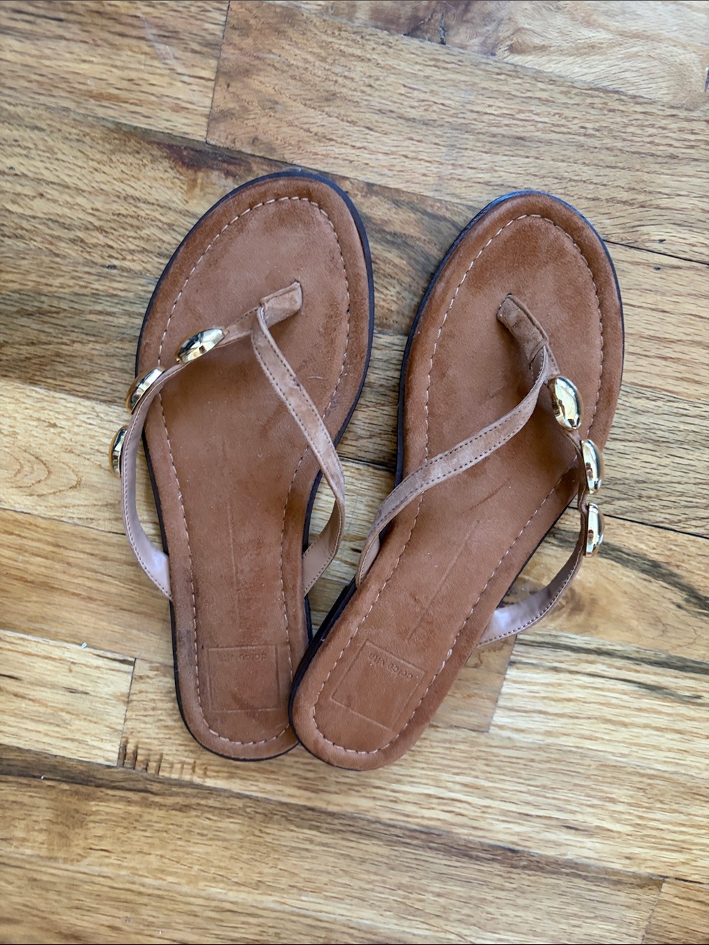 Dolce Vita Brown Toe-Post Sandals with Gold Accents